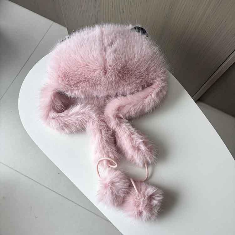 Cute Bear Ears Hairball Thermal Hat Children's New Imitation Fur Plush Hat Autumn and Winter Ear Protector Thickened Lei Feng Hat