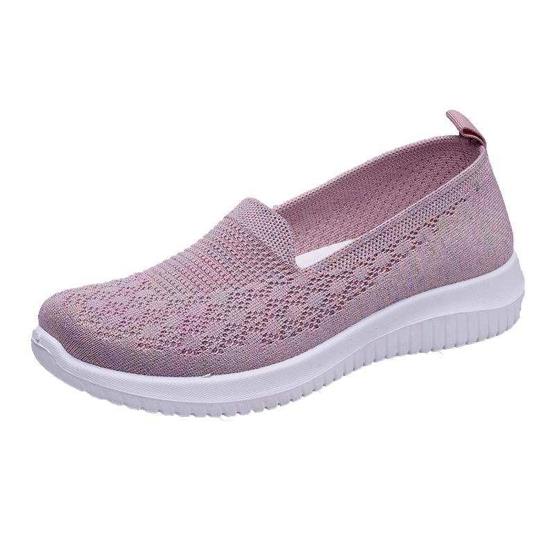 Fashion Spring Summer Breathable Knitted Flats for Women 2025 Comfortable Slip On Mom Shoes Woman Slip On Non Slip Casual Sneaker Female