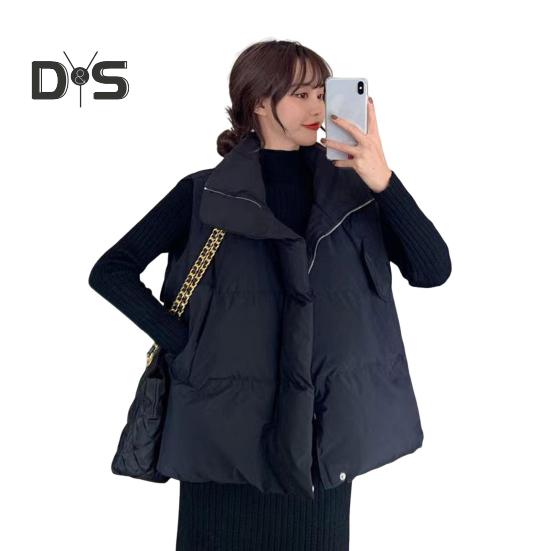 

Женское зимнее хлопковое пальто с отложным воротником, утолщенное, с подкладкой, свободное, ветрозащитное, на молнии, жилет для повседневной носки, для улицы, офиса XL чёрный