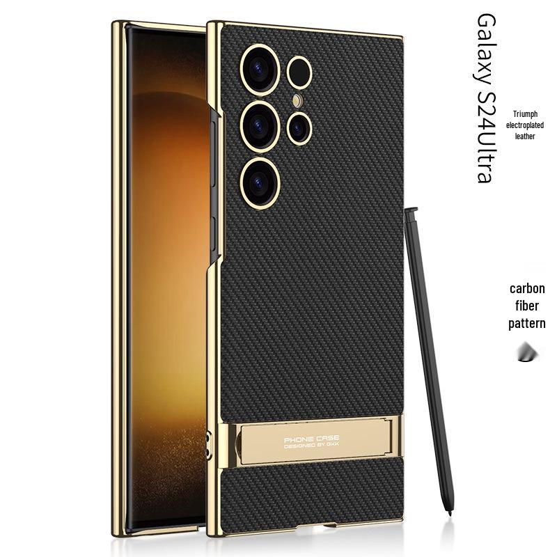 GKK Electroplated Leather Bracket Phone Case for S24 Ultra/S23U - Drop-Proof Precision Cover