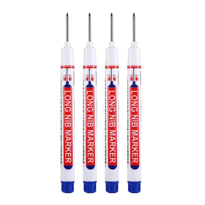 4Pcs Long Head Markers Pen Bathroom Woodworking Decoration Multifunction Deep Hole Marker Pens Pen Red Black Blue Ink