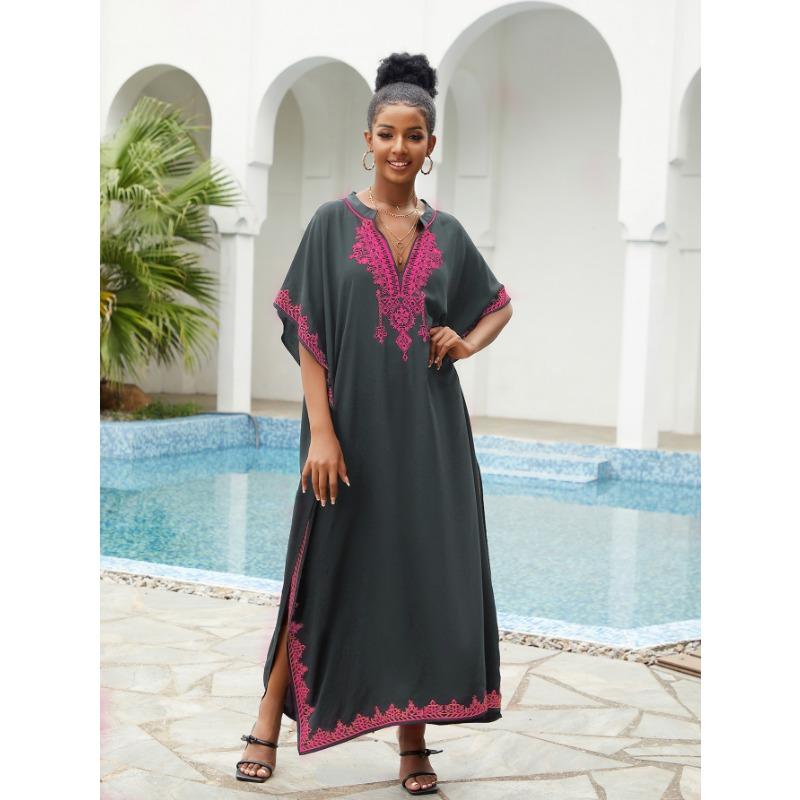 Women's Fashion Summer Spring Flower Pattern Print 1/2 Sleeves V-Neck Loose Waistline Casual Dresses