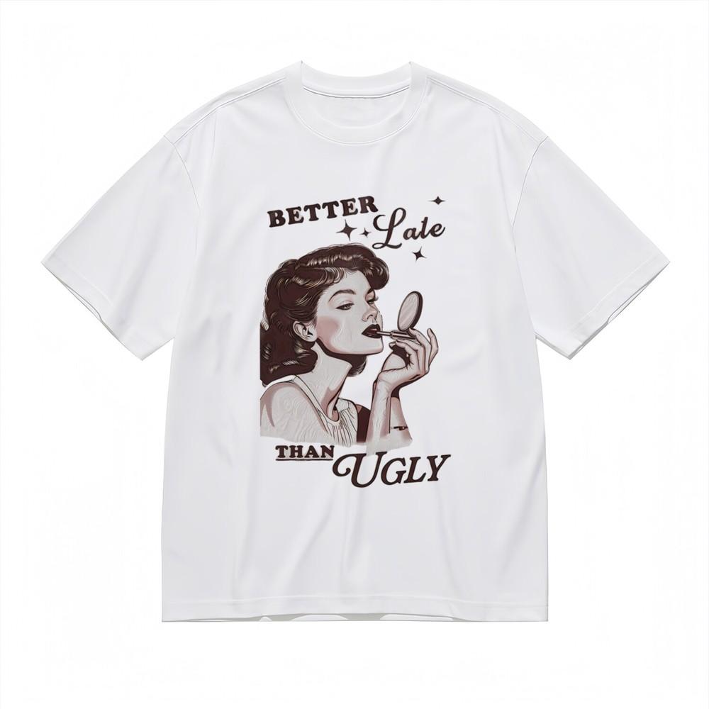 Women's T-shirt With Lipstick Lady and Bold Slogan Graphic Unisex White Cotton Top