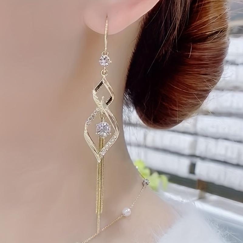 Sparkling Synthetic Gemstone Decor Tassel Dangle Earrings Cute Trendy Party Jewelry Holiday Birthday Christmas Halloween Gift