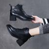 Stivali corti con tacco spesso, scarpe da donna in cotone, stivali Martin con lacci versatili con tacco medio, scarpe da donna alte retrò