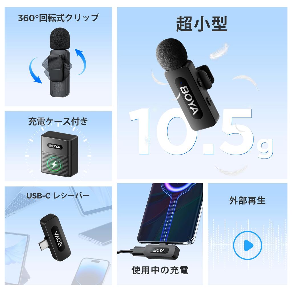 BOYA BY-V30 Wireless Pin Microphone, Compatible with iPhone 1516 and Android, Instant Connection, Audio-Video Sync, Noise Reduction, 36 Hours of