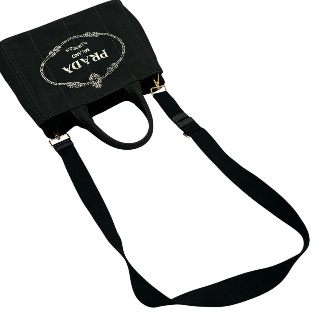 PRADA Canapa Handbag black Women 2-way triangle logo used