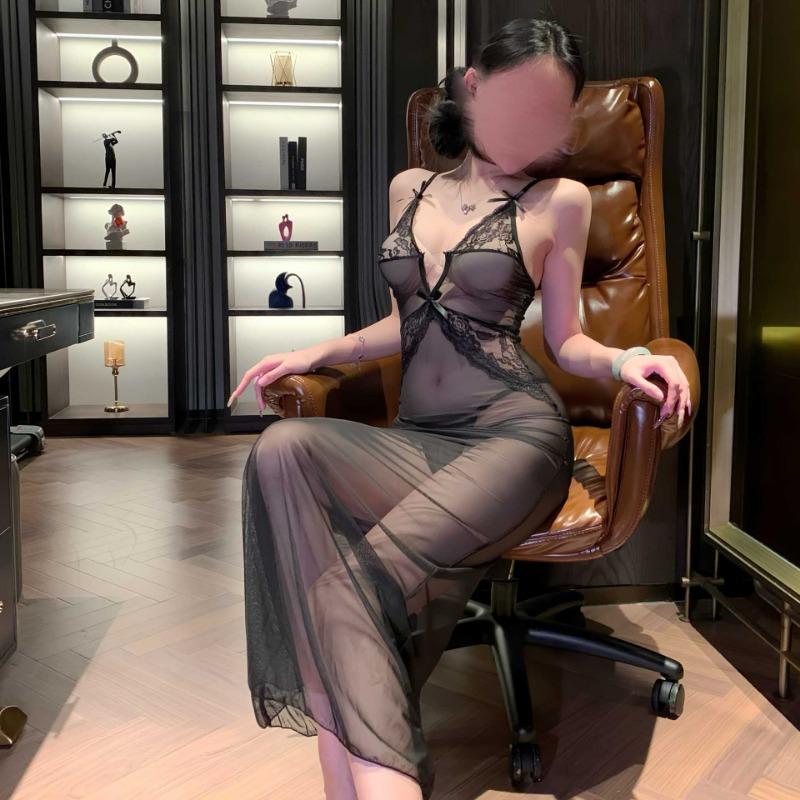 Sex Underwear Perspective Lace Dress Night Club Professional Uniform Night Club Tight Hip Cheongsam Sexy Backless