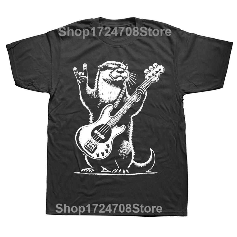 Rock N Roll Otter Playing Guitar Funny Mens Womens Otter T Shirts Summer Cotton Streetwear Short Sleeve Birthday Gifts T-shirt