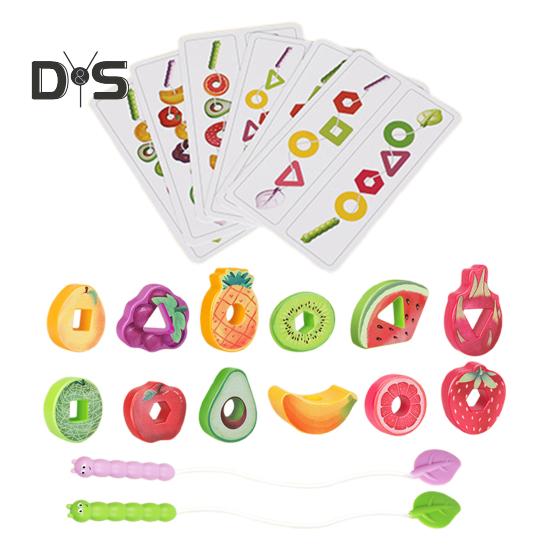 

1 комплект Caterpillar Bead Threading Іграшка Дрібна моторика Навчання зосередженості Дошкільне навчання Малюки Освітні дерев яні фрукти Харчовий блок Шнурівка Гра A