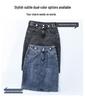 Women's High-Waist Denim Slit Midi Skirt, Slimming Elastic, No Lining - Spring/Summer Fashion