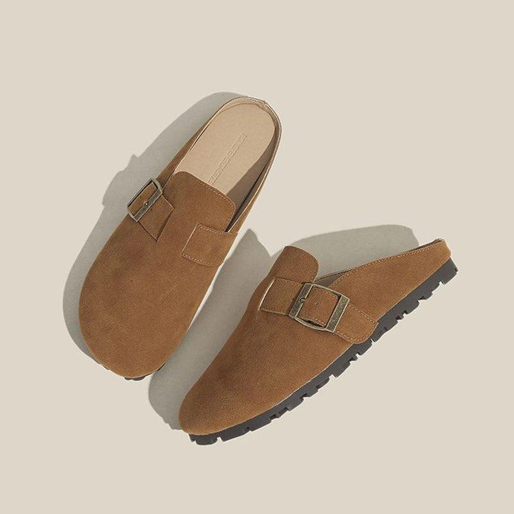 

Spring soft leather bag head tow Birkenstocks new home large size outer thick-soled slippers 42 коричневий
