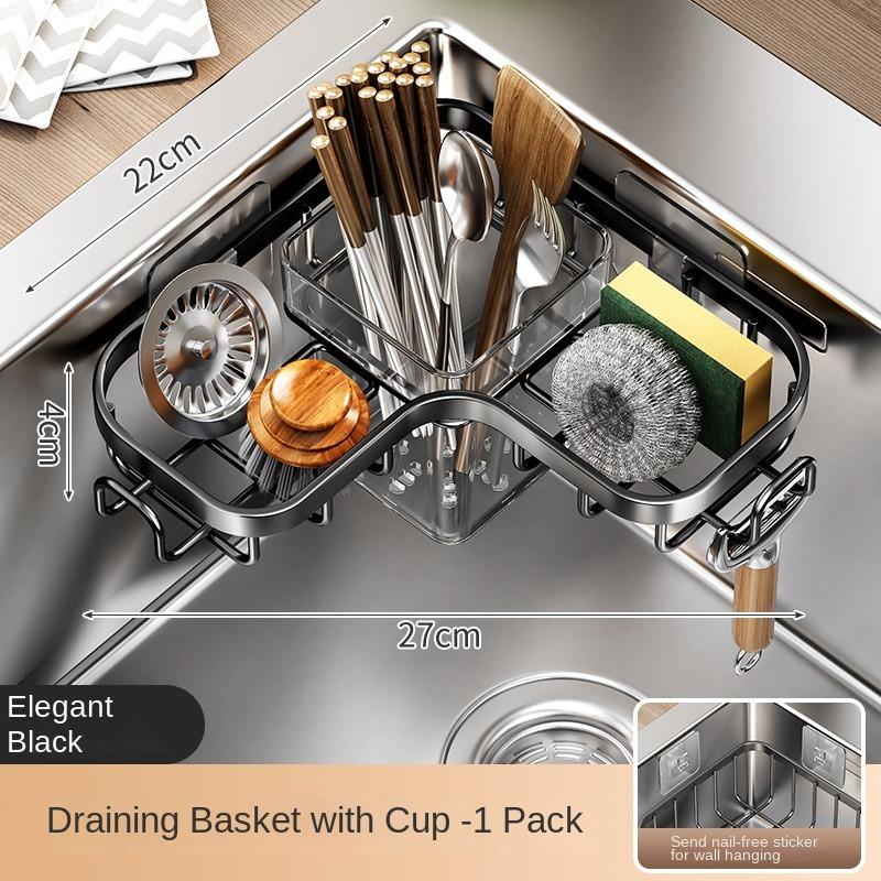 

с крючками Кухонная стойка для хранения Съемная полка-сушилка Корзина Новая стойка для сушки над раковиной Кухонные принадлежности Black-with Cup