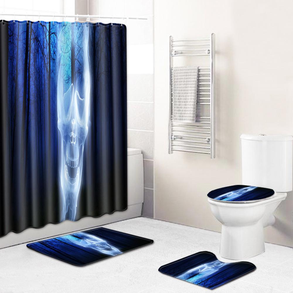 Thriller Skull Shower Curtain Floor Mat Combination Four-Piece Set Bathroom Toilet Carpet Mat Foot Mat