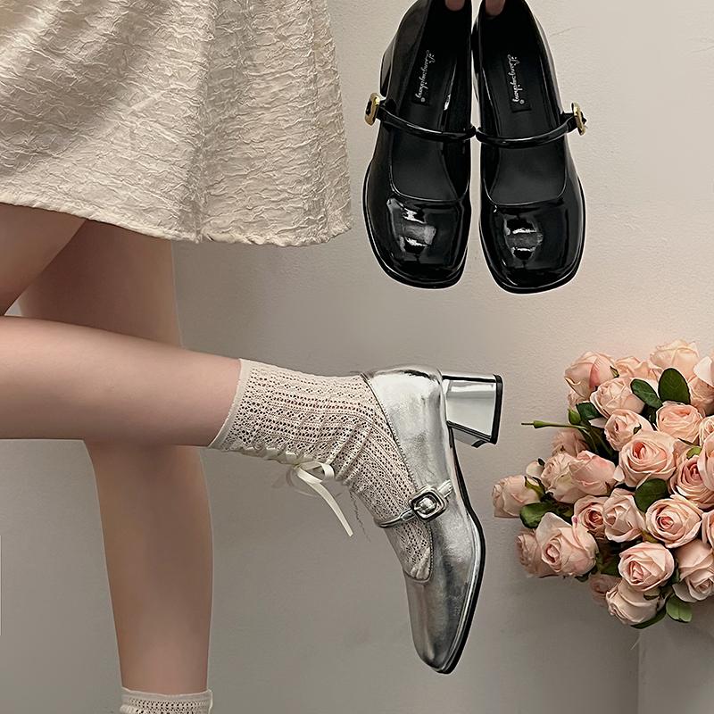 Fashion New Style Women's Temperament Women's High Heel Mary Jane Shoes French Elegance with Heel Women's Single Shoes Daily Solid Color