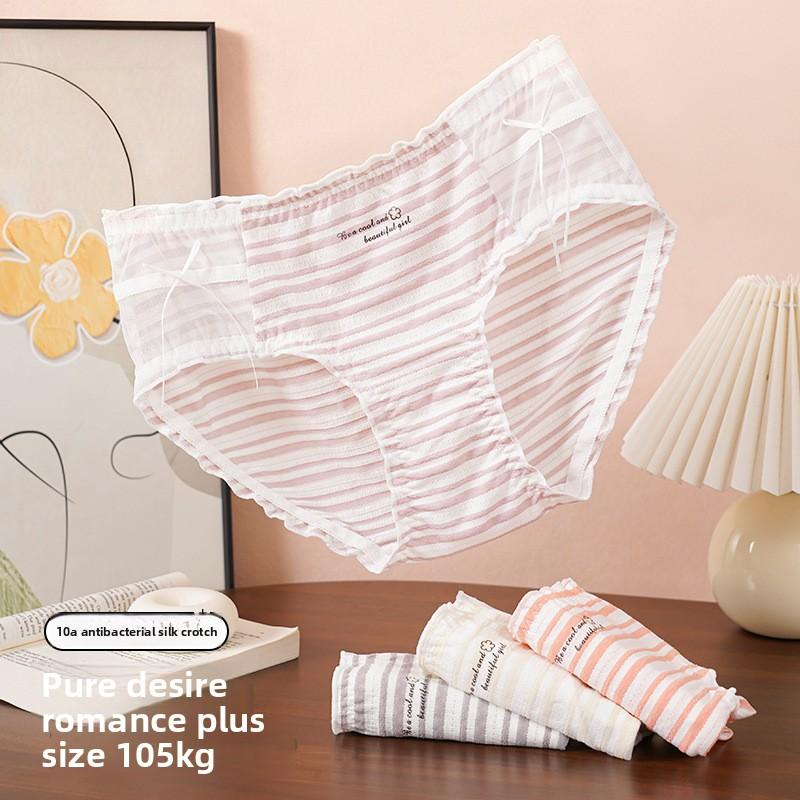 Plus Size Girls Summer Sweet Puff Striped Comfy Crotch Antibacterial Briefs