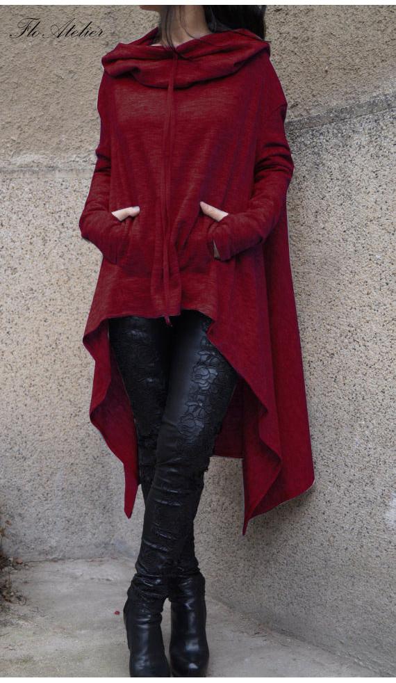Felpa con Cappuccio da Donna Pulli Con Cappuccio Asimmetrico Lungo e Design Accogliente del Maglione