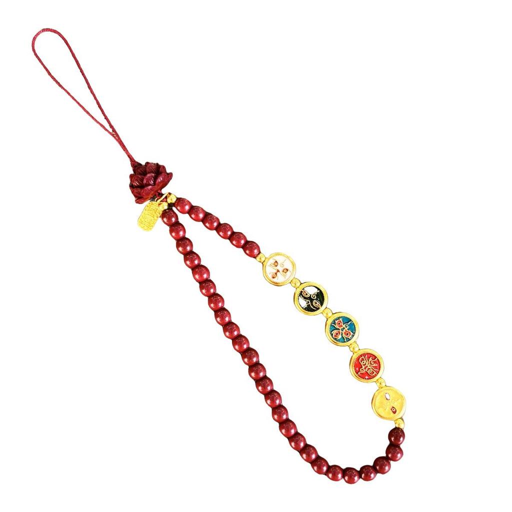 Cinnabar Five Gods Wealth-Attracting Phone Chain: Red Cinnabar Lanyard Pendant for Men and Women