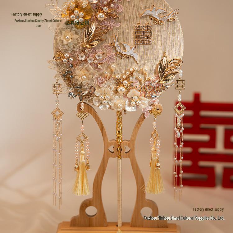Pink Handmade Xiuhe Wedding Ceremony Fan DIY Kit - Chinese Classical Bride Accessory