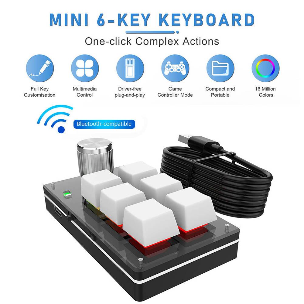 Macro Keyboard Bluetooth USB Custom 6 Key 1 Knob Programming Mechanical Keyboard Hot Swap Custom Keypad RGB Mini Gaming Keyboard