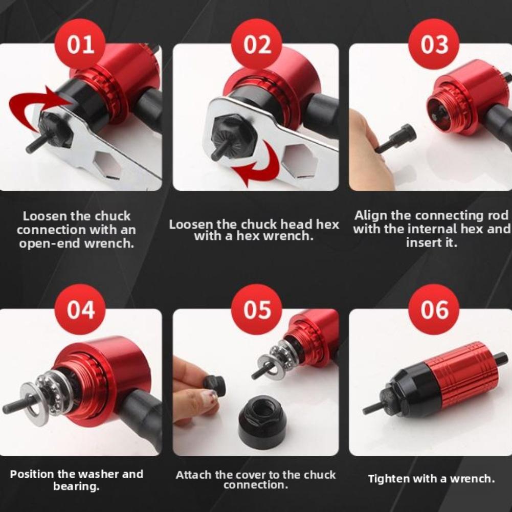 Electric Rivet Tool Adapter Kit Compatible with Cordless Drill Includes Handle Wrench and 5 Mandrels for Quick Nut Connection