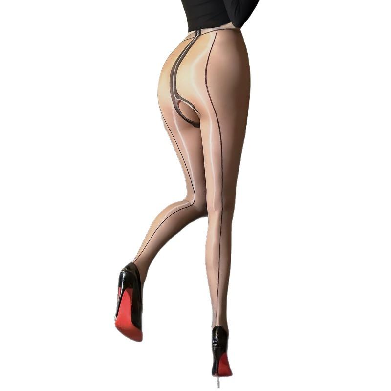 Sex Strümpfe ultradünn Aurora offener Schritt ölglänzend schwarz Seide integrierte Socken hohe Taille nahtlose Rücknaht Garnele qqny Frauen