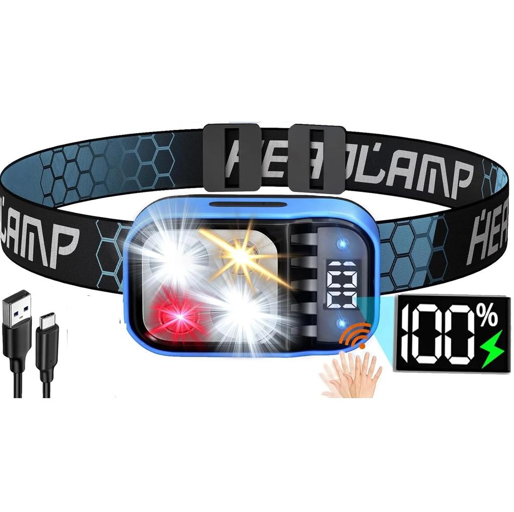 Rechargeable Headlamp Flashlight Bright LED Waterproof Motion Sensor Headlights Emergency Head Lamp Camping Fishing Head Light