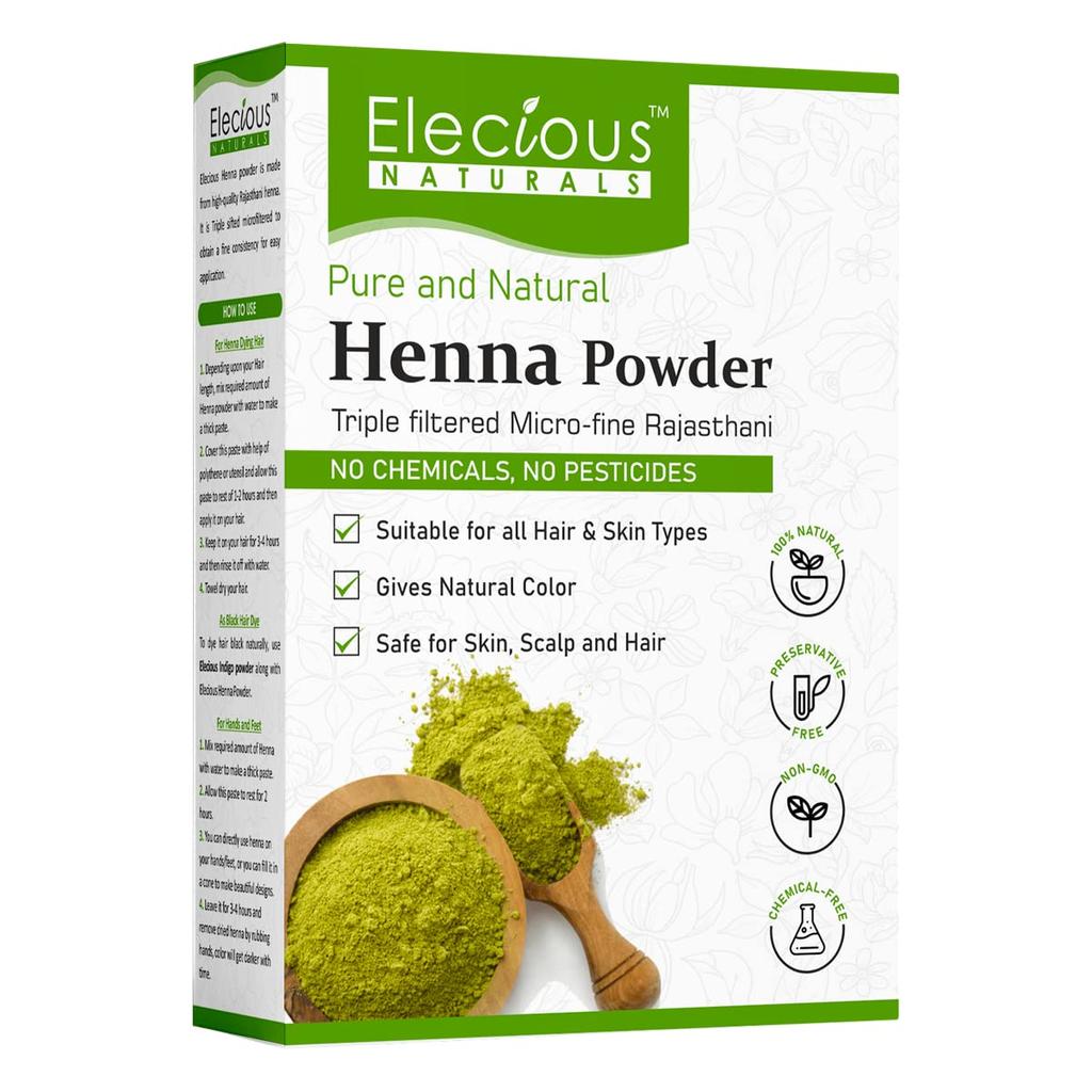 Elecious Natural Henna Powder for Hair Color and Growth Silicone Free, Ammonia Free, Sulphate Free, Synthetic Color-Free, Paraben Free 200gm