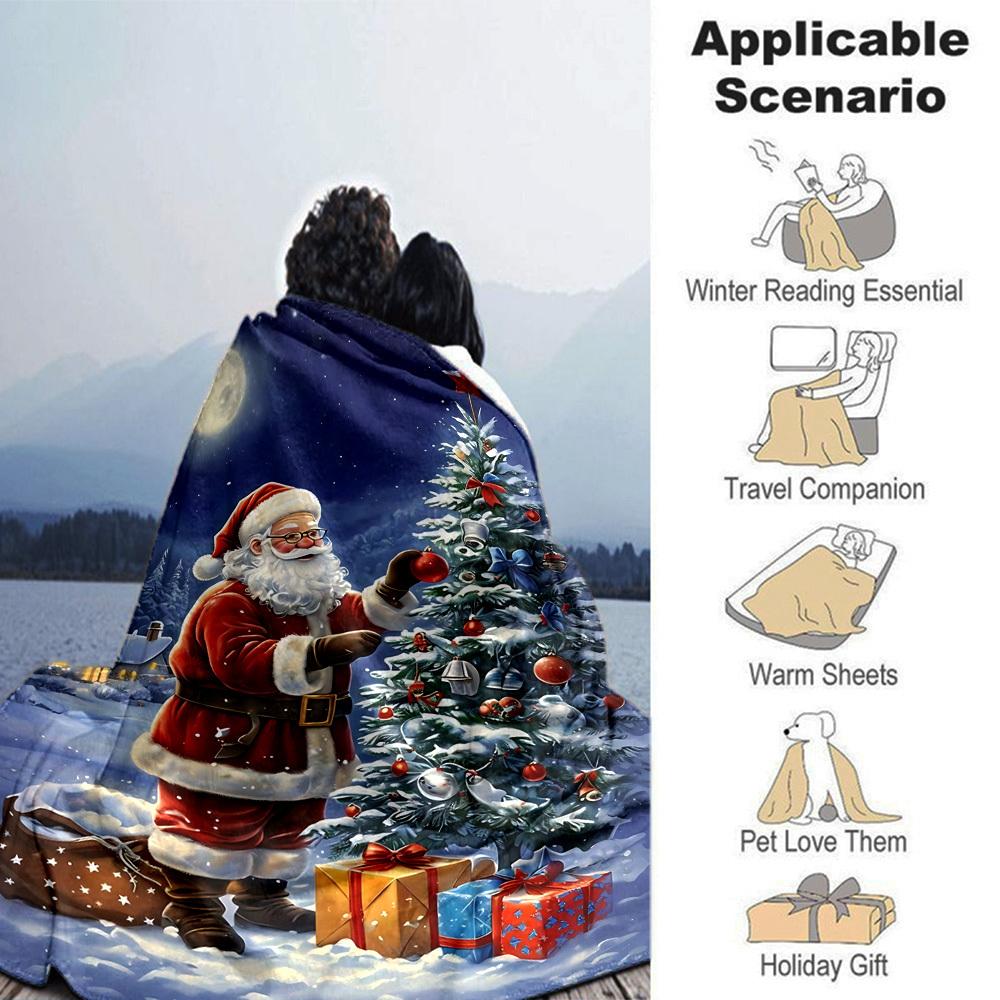 1pc Christmas, Santa Blanket Lightweight Flannel Throw for Sofa Bed Travel Camping Livingroom Office Couch Chair
