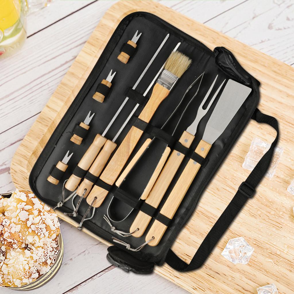 10PCS Grilling Tool Set Stainless Steel with Wood Handle Grill Utensils for Picnic Barbecue