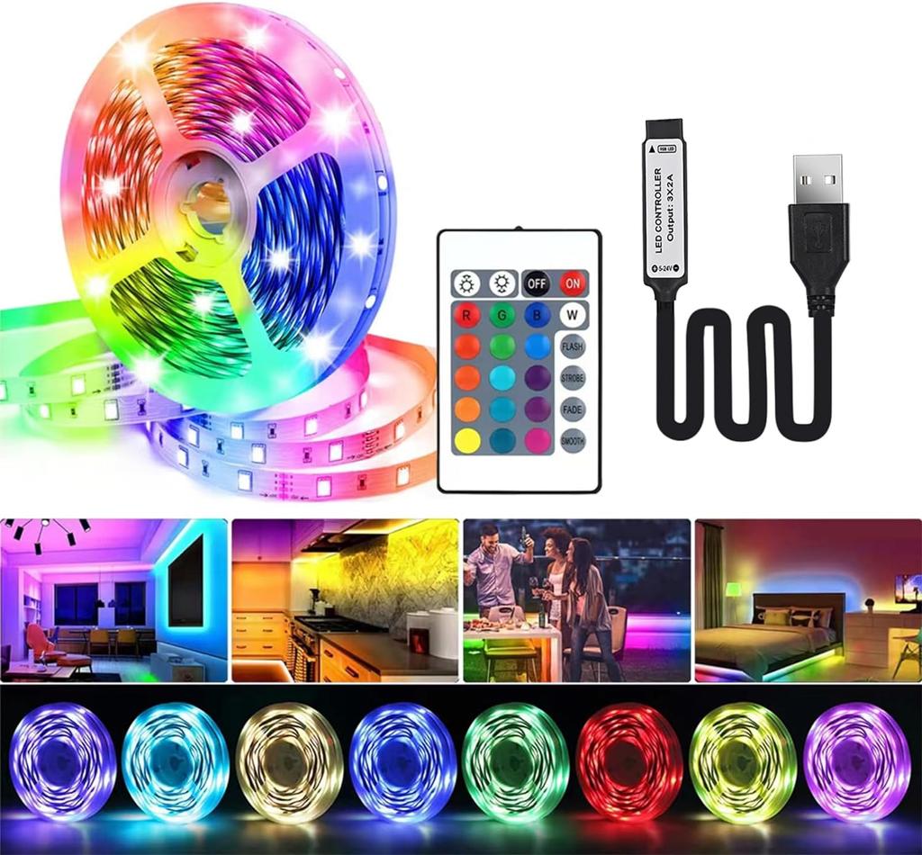 60LEDs/m USB LED Lichterkette 2m 2835 24 Tasten IR Fernbedienung für Küche Schrank Schlafzimmer PC TV Hintergrundbeleuchtung Heimbeleuchtung