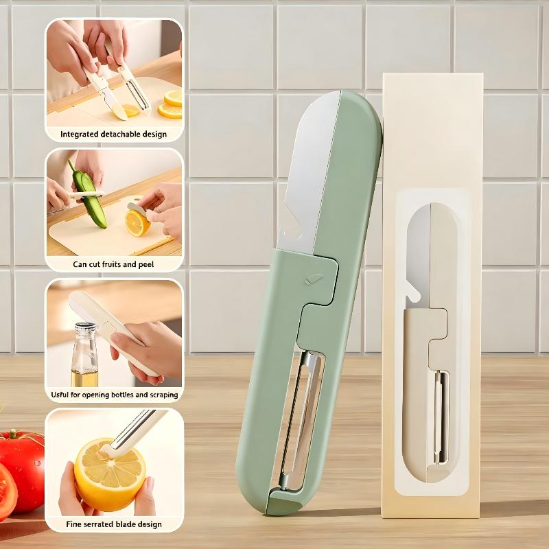 Multi-Functional Split‑Design Multi‑Purpose Fruit Knife, Portable Stainless Steel Peeler & Cutter With 135 Degree Rotatable Peeling