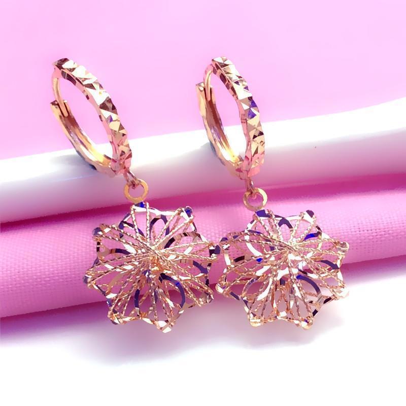 Purple Gold Hollow Flower Brushed Earrings Personalized Design Rose Gold Plated Ear Jewelry