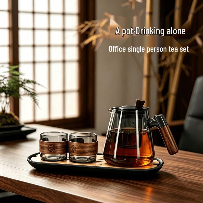 Nordic Glass Teapot Set with Wooden Tray