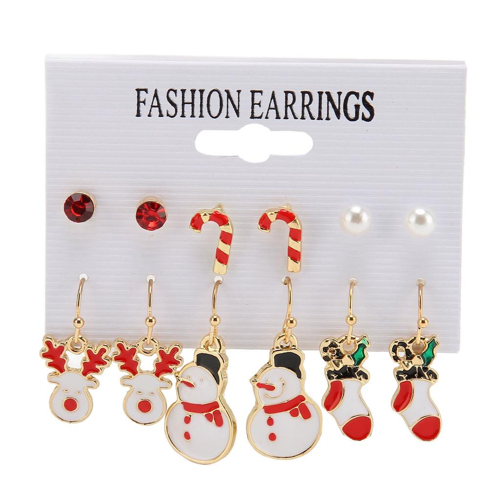 6 Pairs Christmas Earrings Romantic Cheerful Alloy Material Light Weight Decorative Holiday Earrings Jewellery