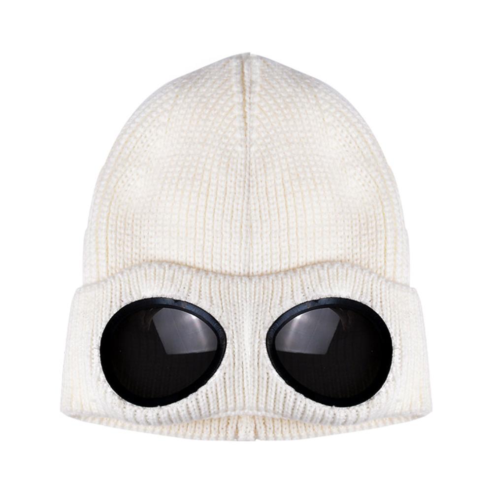 Men Women Couple Fashion Autumn And Winter Fleece Knit Warm Wool with Googles Ski Cap Hat