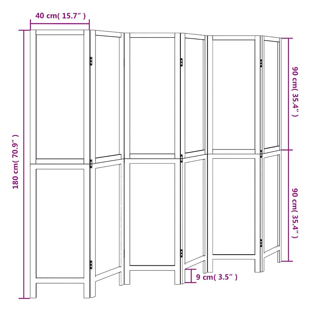 6 Piece Room Divider White Solid Paulownia Wood