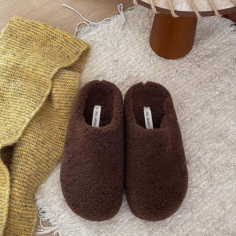 Mode beige Internet-Berühmtheit super angesagte dicksohlige flauschige Hausschuhe Damen 2025 neu Herbst- und Winterbekleidung weichsohlige Baumwollhausschuhe