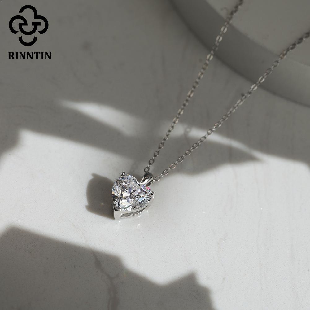 Rinntin Moissanite Diamond Heart Pendant 1-4CT 925 Sterling Silver Chain Necklace Party Choker Fine Jewelry Accessories SMON08