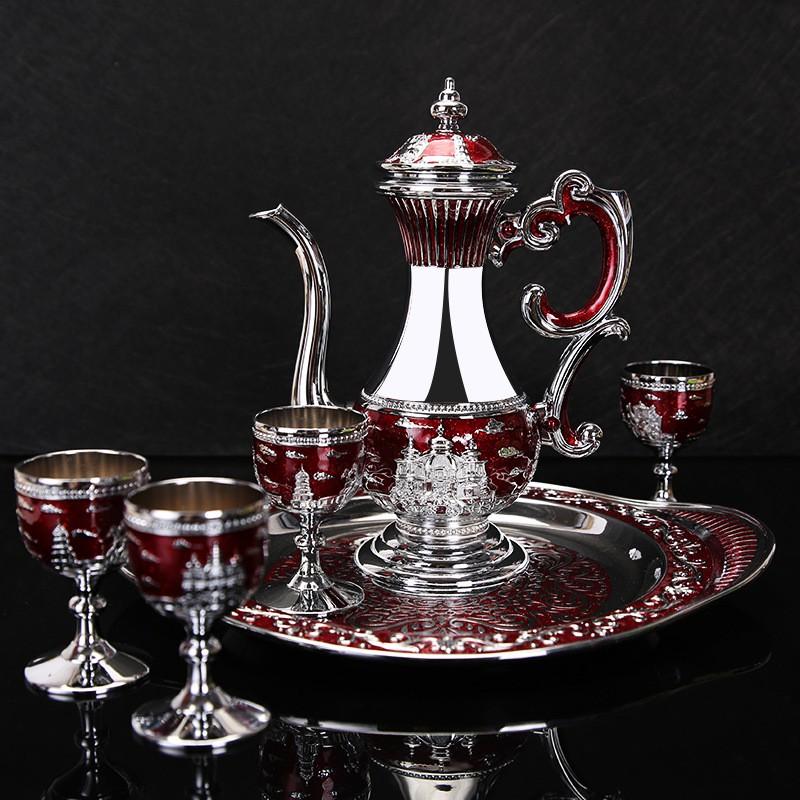 Elegant Vintage Alloy Sake Set With
