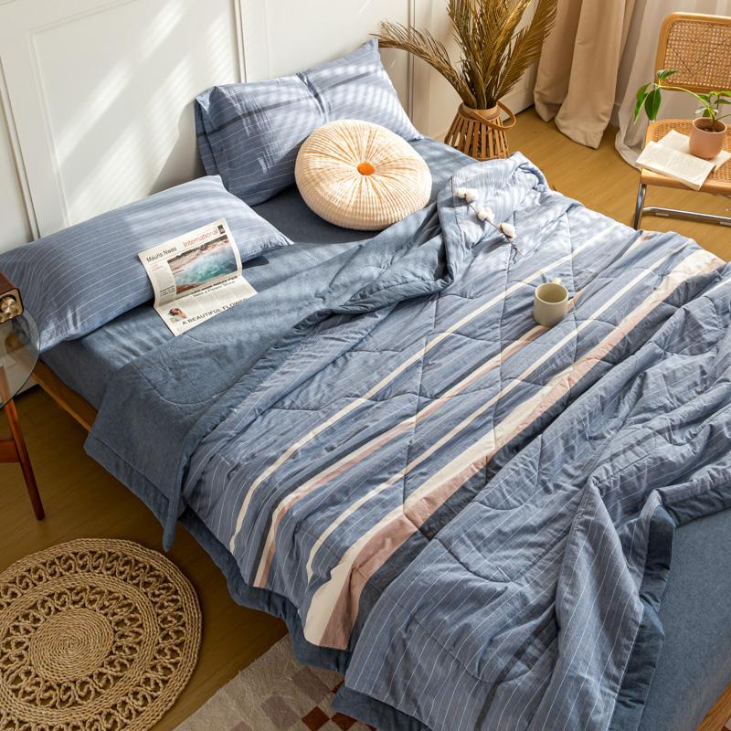 Simple Lines Summer Quilt Japanese Style Cotton Air Conditioning Quilt Luxury Soft Breathable Thin Blanket for Adults Kids