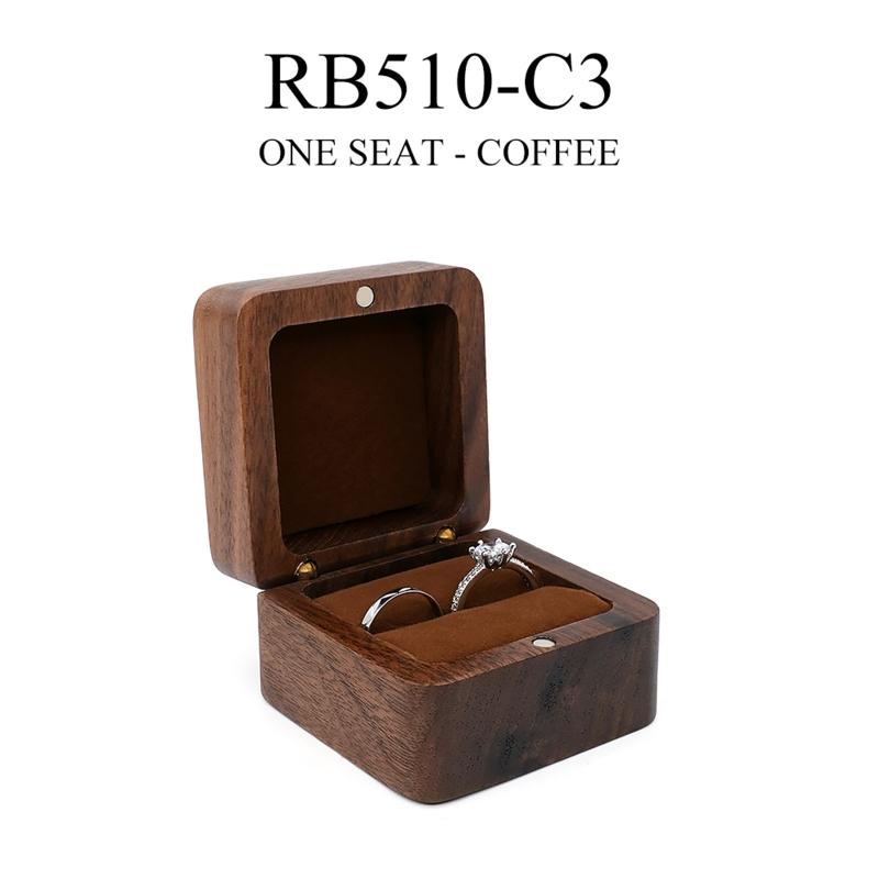 Multifunctional Small Jewelry Box Square Shape Organizer Mini Wooden Ring Box Soft Interior Holder for Proposal Wedding