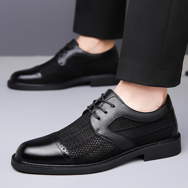 Summer Men's Formal Dress Pointed Mesh Mixed Patchwork Business Oxford Shoes Lace Up Wedding Party Footwear Zapatos Hombre