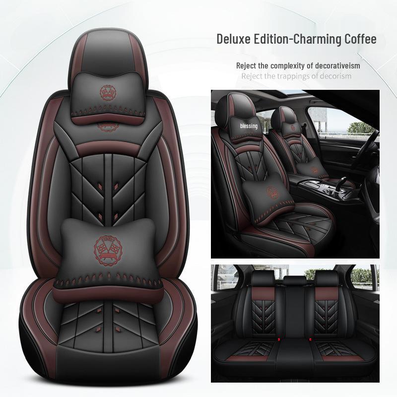Universal Full Leather Car Seat Cushion for Five-Seaters - All-Season Coverage