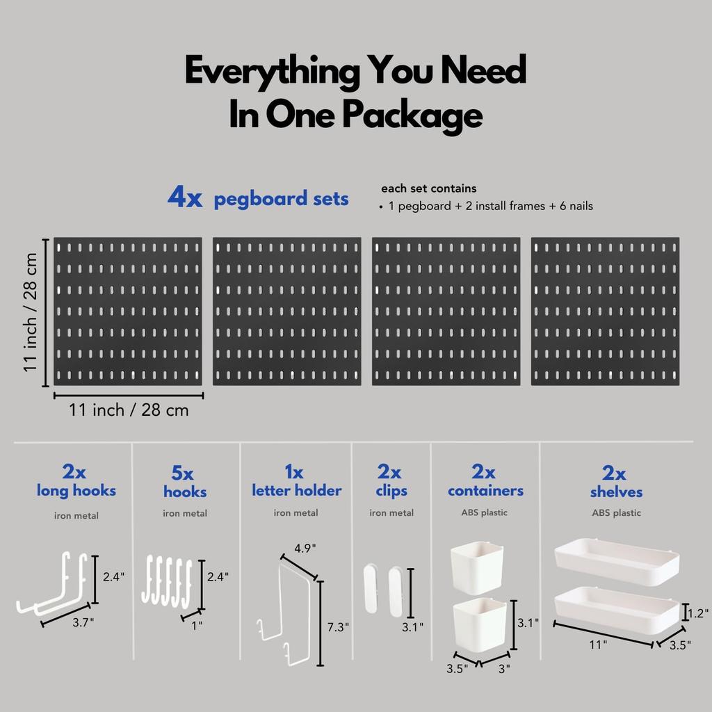 Pegboard Combination Kit, Pegboards and Accessories Modular Hanging for Wall Organizer, Crafts Organization, Ornaments Display, Nursery Storage