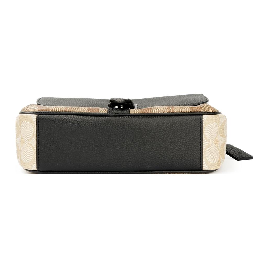 Coach Hudson 23 Classic Monogram Zipper Closure Flap Bag Coated Canvas And Natural Goose Soft Stone Grain Leather Crossbody Bag Small C6080-QBT5K