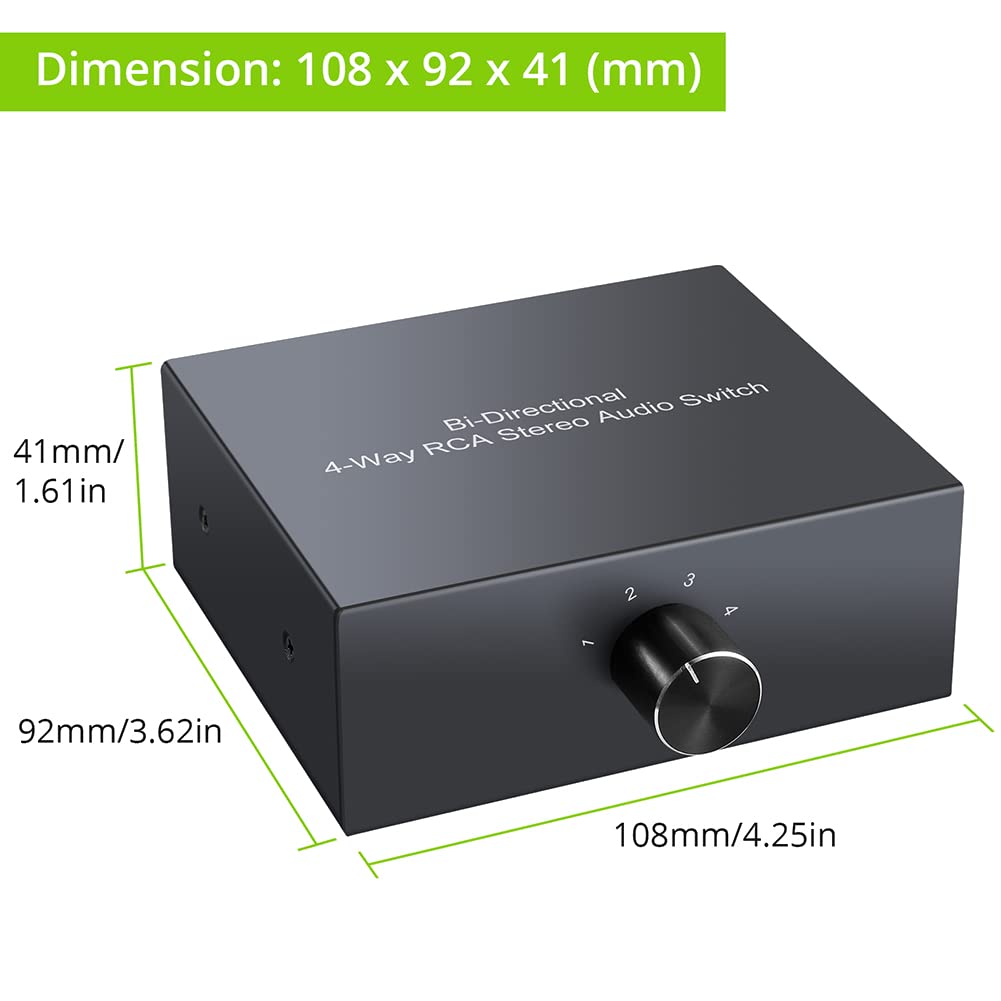 Vrttlkkfe RCA Estéreo Bidirecional Áudio 1 Saída ou 4 Saídas Jack Som Seletor Switcher de Áudio RCA de 4 Vias, Switch, 1 Entrada/4 Entradas/1 Canal L/R,