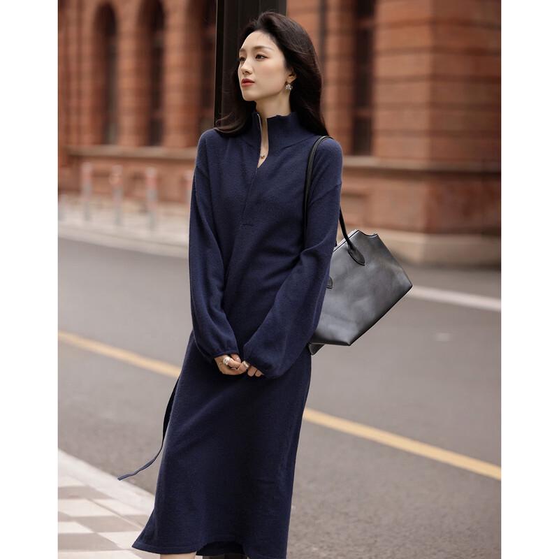 Women's Half-Zip Turtleneck Knit Dress with Belt