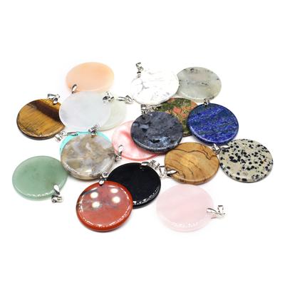 2Pcs, Round Natural Stone Pendants - Healing Crystal Gemstone Charms for DIY Necklace/Bracelet - Boho Daily Wear Handmade Jewelry Craft Accessories