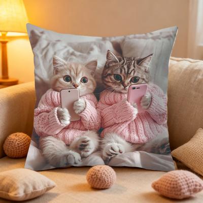 Sevimli Kedi Atma Yastık Kılıfı Baskılı Çizgi Film Hayvan Desenli Atma Yastık Kılıfı